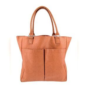 Neiman Marcus Reptile Embossed Faux Leather Tote Bag in Orange